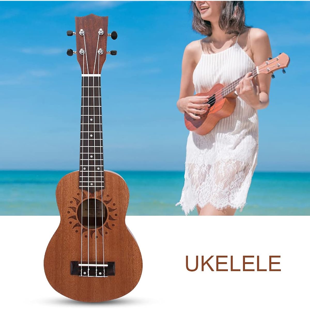 Ukulele for Beginners 21 Inch Sapele Ukulele 4 String Hawaii Guitar Musical Instrument Kids Guitar Ukulele Kids Beginner (Silde)