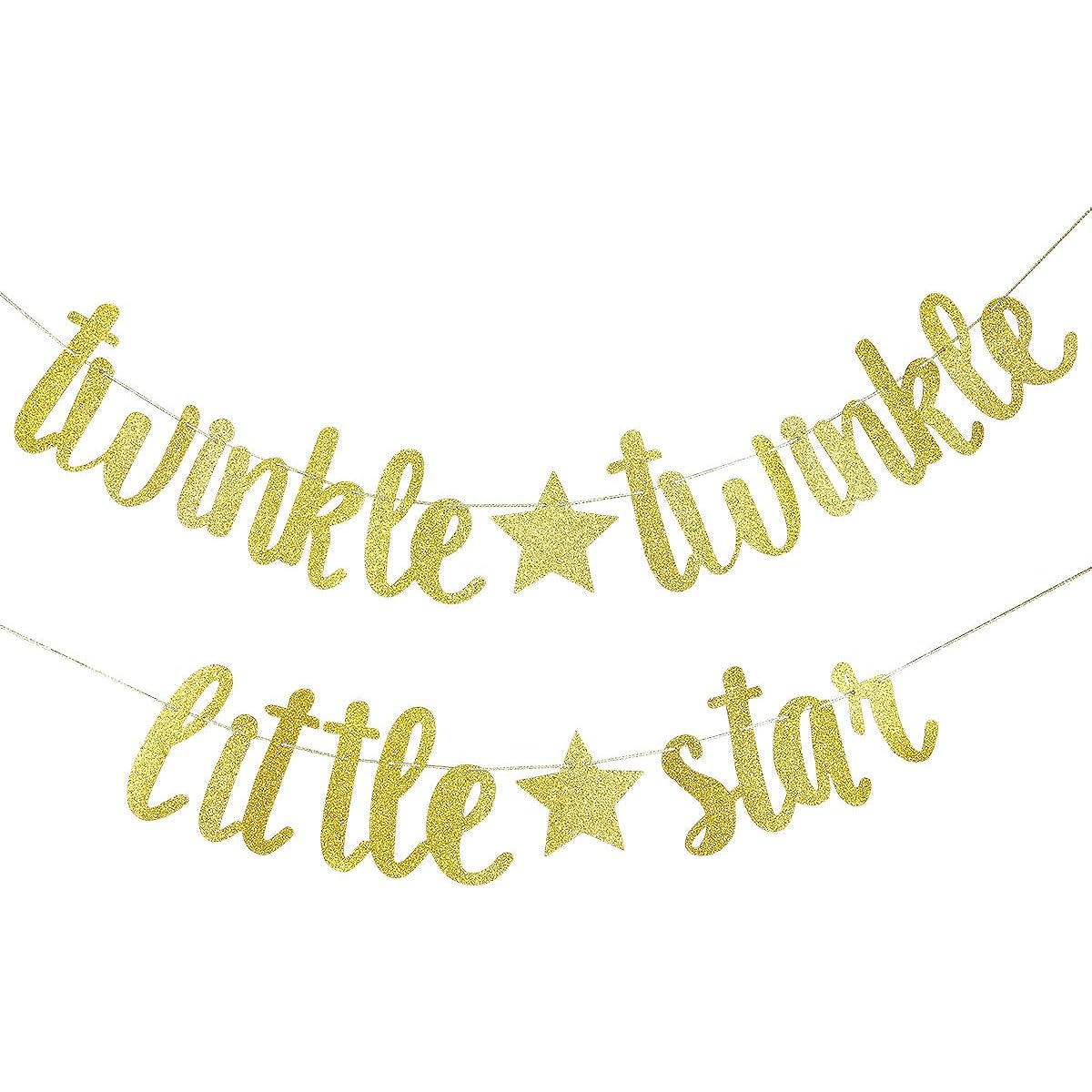 Twinkle Twinkle Little Star Banner Birthday Party Baby Shower Party Decorations (Gold)