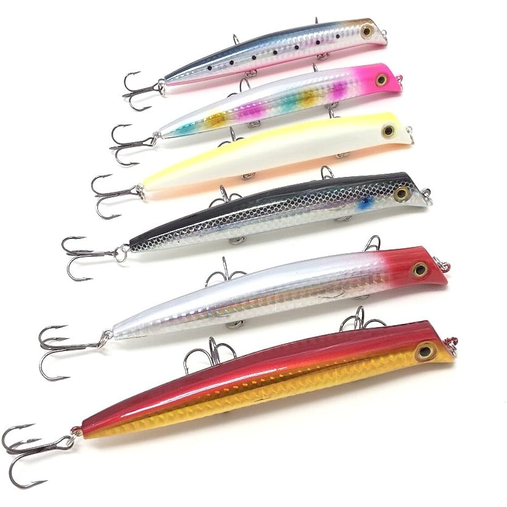 [Orld Fishing Gear] Lipless Baku Fishing Minnow 12cm 18g 6 Color Set Ideal for Saltwater (seawater) such as Seabass and Flounder Fishing Lure Set Lipless Floating Minnow Pencil Bait Hook Strongest Color 6 Color Set qb100067a01n0