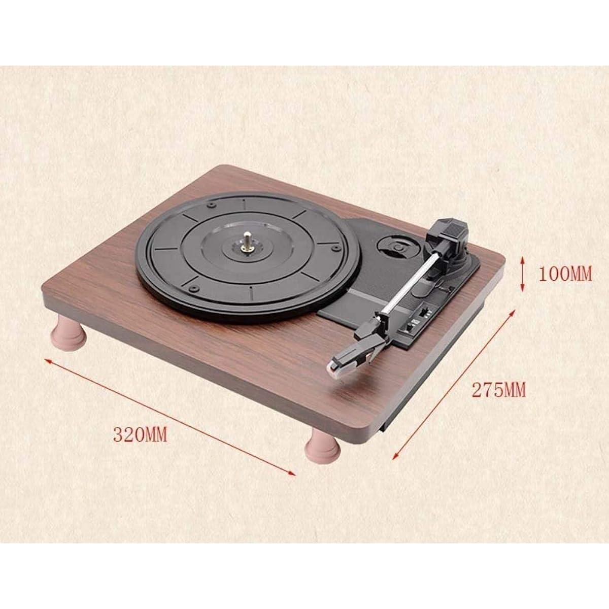 Elite Hi-Fi Vinyl Turntable Record Player with Cartridge, Belt Drive, Built-in Preamp, Adjustable Counterweight, Solid Wood Pedestal - Walnut