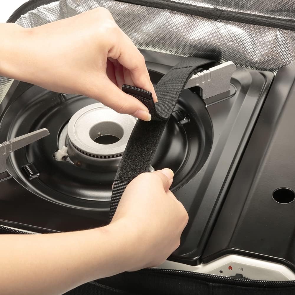 [Cainz] Stove case, black, with gas cylinder storage pocket, for outdoor, camping, BBQ, disaster, carrying, storage, with convenient handle