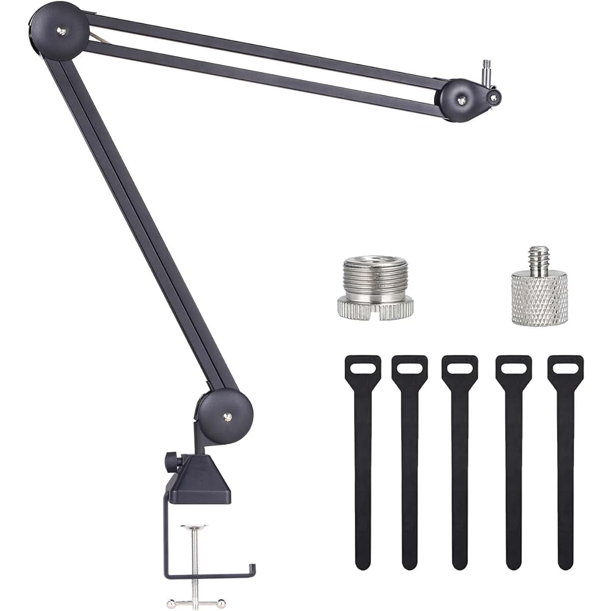 KOMISON Microphone Arm Stand Heavy Duty Microphone Arm Microphone Stand Suspension Scissor Boom Stand Cable Tie Blue Yeti Snowball for Gaming/Recording/Quadcasting (Black)