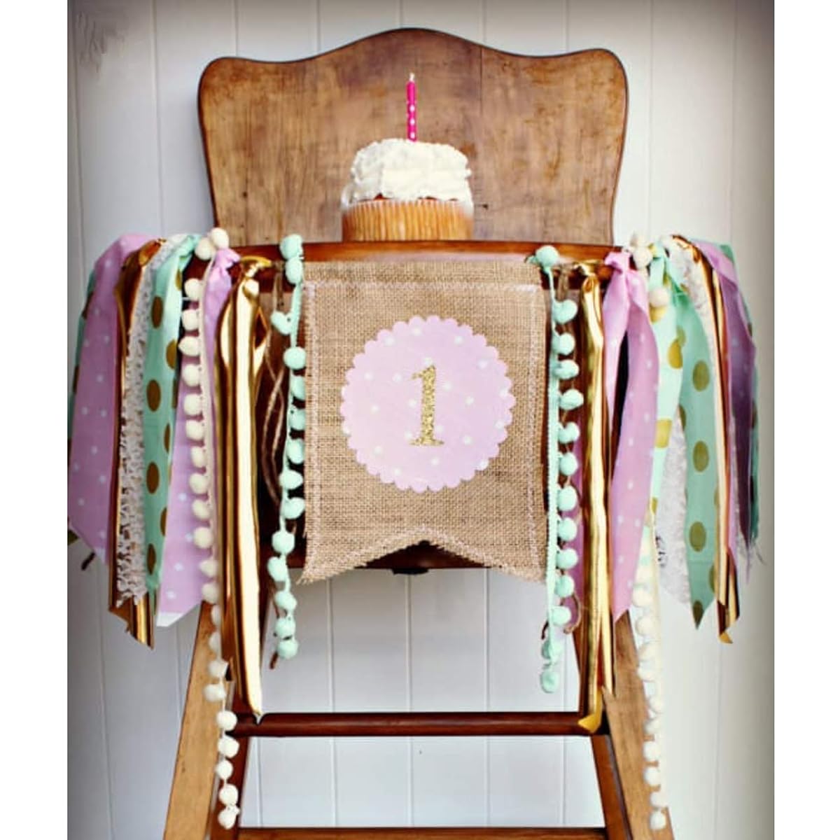 Originals Group 1st Birthday Baby Highchair Glitter Gold 1 Banner Chair Tutu Skirt Decorations Birthday Party Supplies