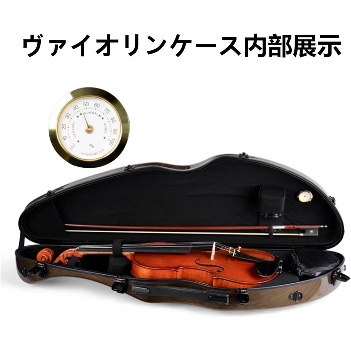 Violin Case, 4/4 Full Size Violin Hard Case with Hygrometer, Professional Portable Lightweight Violin Case Backpack, Violin Backpack for Violinists, Triangle Shape Carrying Bag with Adjustable Shoulder Strap, Gold