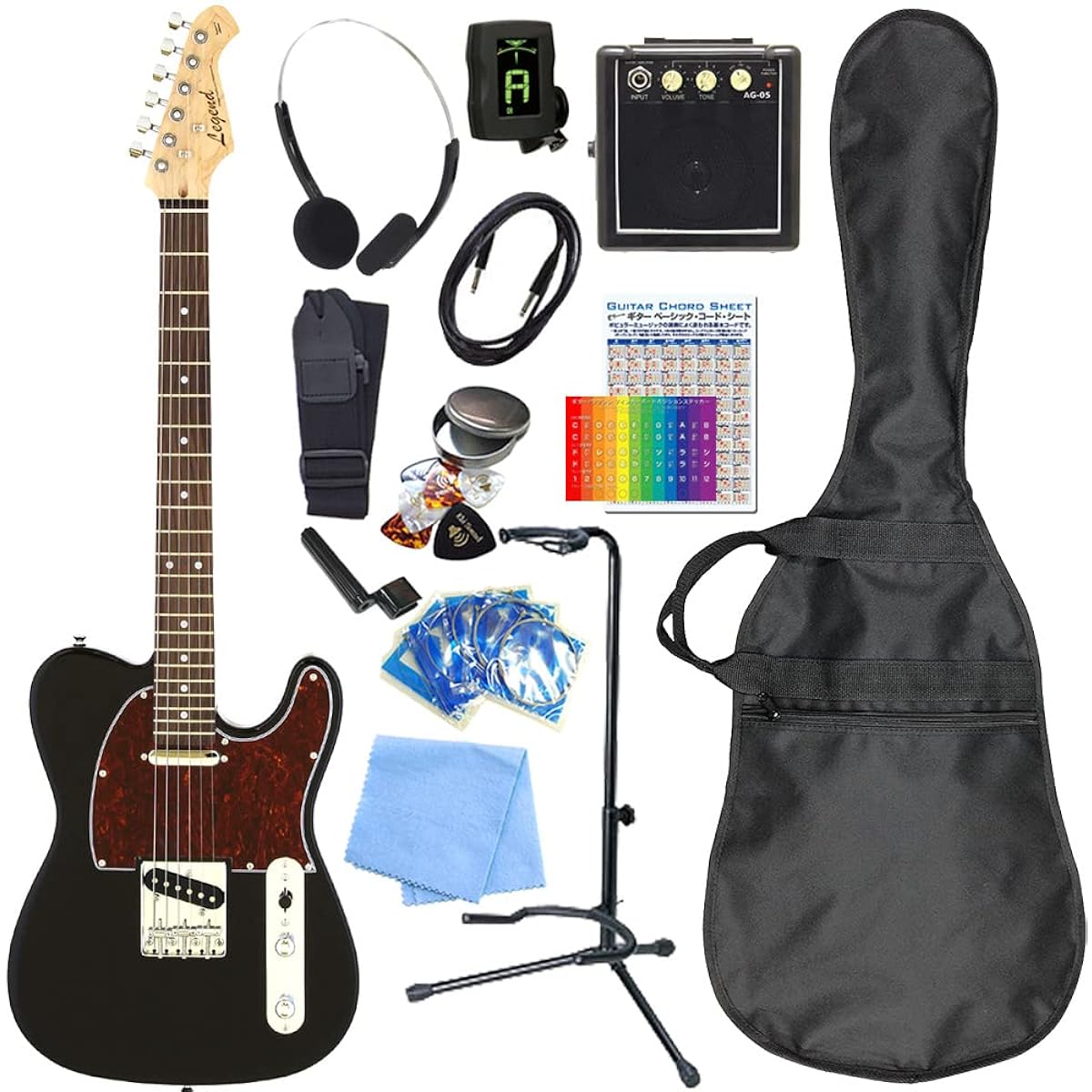 Legend LTE-Z TTBK/R Electric Guitar Telecaster Type Beginner Mini Amp Included 15-Piece Set [98765]