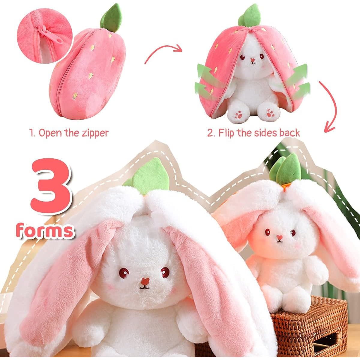 MIAODAM 13.7" Large Easter Bunny Plush Toy, Cute Easter Bunny Stuffed Animal Rabbit Fruit Doll Carrot Strawberry Pillow Plush Toy Fun Bunny Toy Baby Gift for Girlfriend