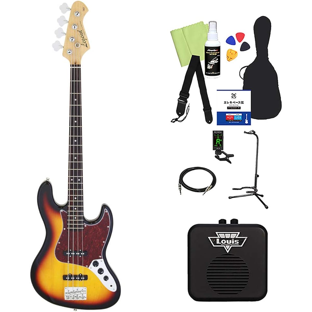 LEGEND LJB-Z TT 3 Tone Sunburst Bass Beginner 12-piece Set [With Mini Amplifier] Jazz Bass Type Legend