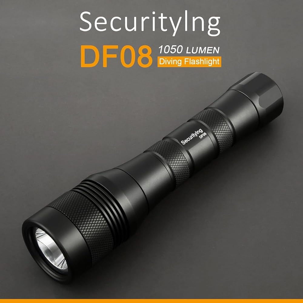 SecurityIng DF08 Diving Light Battery Operated 1050 Lumens Underwater Light Diving 150 Meters Underwater IPX8 Waterproof Shockproof Diver Light Underwater Torch Outdoor Night Diving Camping Climbing Battery Diving Light (No Batteries)