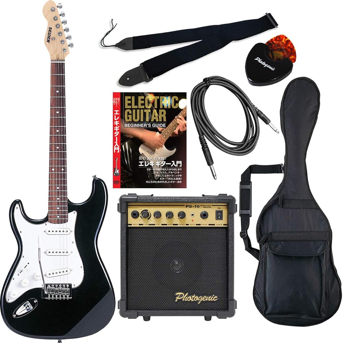 SELDER Electric Guitar Stratocaster Type Sakura Musical Instruments Original ST-23LH/BK Beginner 7-piece Set Lefty For Left-handed