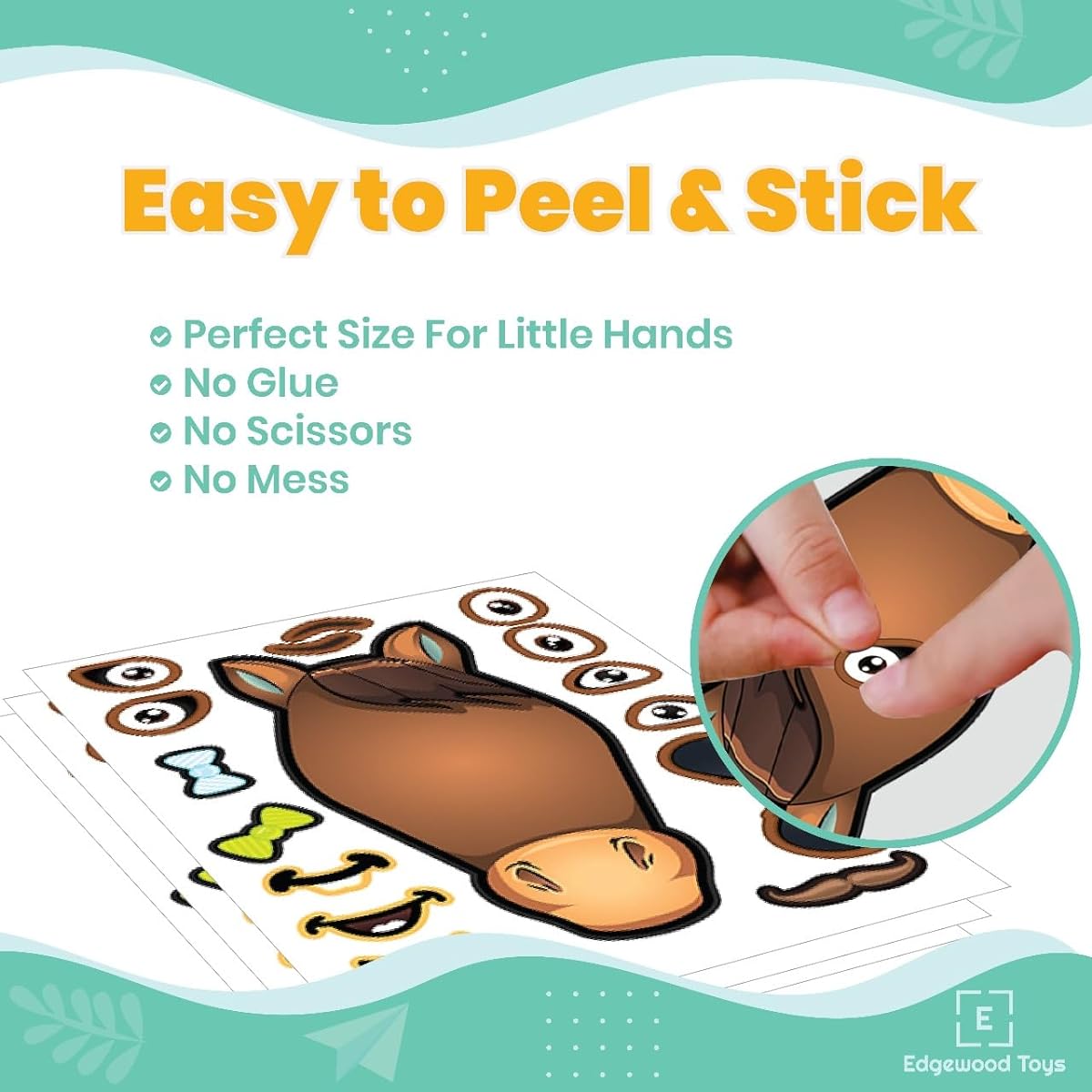 Make A Horse Sticker Sheet for Kids - 24 Horse Petting Zoo Barn Theme Birthday Party Favors Decorations - Brown, Black, White, Grey Horses - Fun Craft Activity - Ages 3+