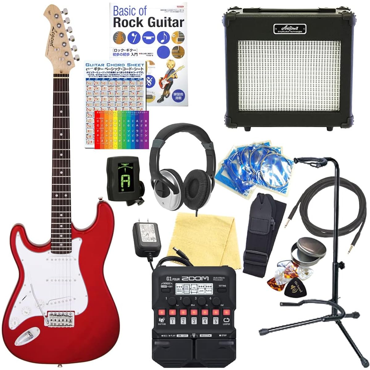 Electric Guitar Left-Handed Beginner Set Stratocaster Type 18-Piece Set Legend LST-Z LH CA [ZOOM G1Four Multi-Effector Included]
