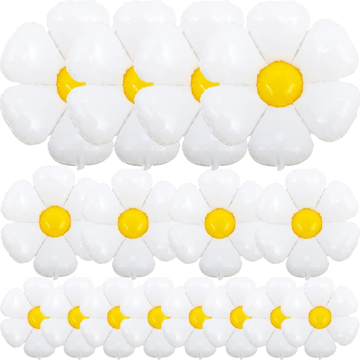 16 Pieces Daisy Balloons Groovy Party Decorations Boho Girl White Flower Balloon Garland Kit Birthday Wedding Party Decoration 60's Hippie Theme Supplies (43.3 x 38 inches, 28 x 28 inches, 20 x 15.7 inches)