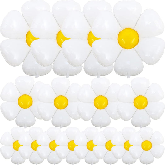 16 Pieces Daisy Balloons Groovy Party Decorations Boho Girl White Flower Balloon Garland Kit Birthday Wedding Party Decoration 60's Hippie Theme Supplies (43.3 x 38 inches, 28 x 28 inches, 20 x 15.7 inches)
