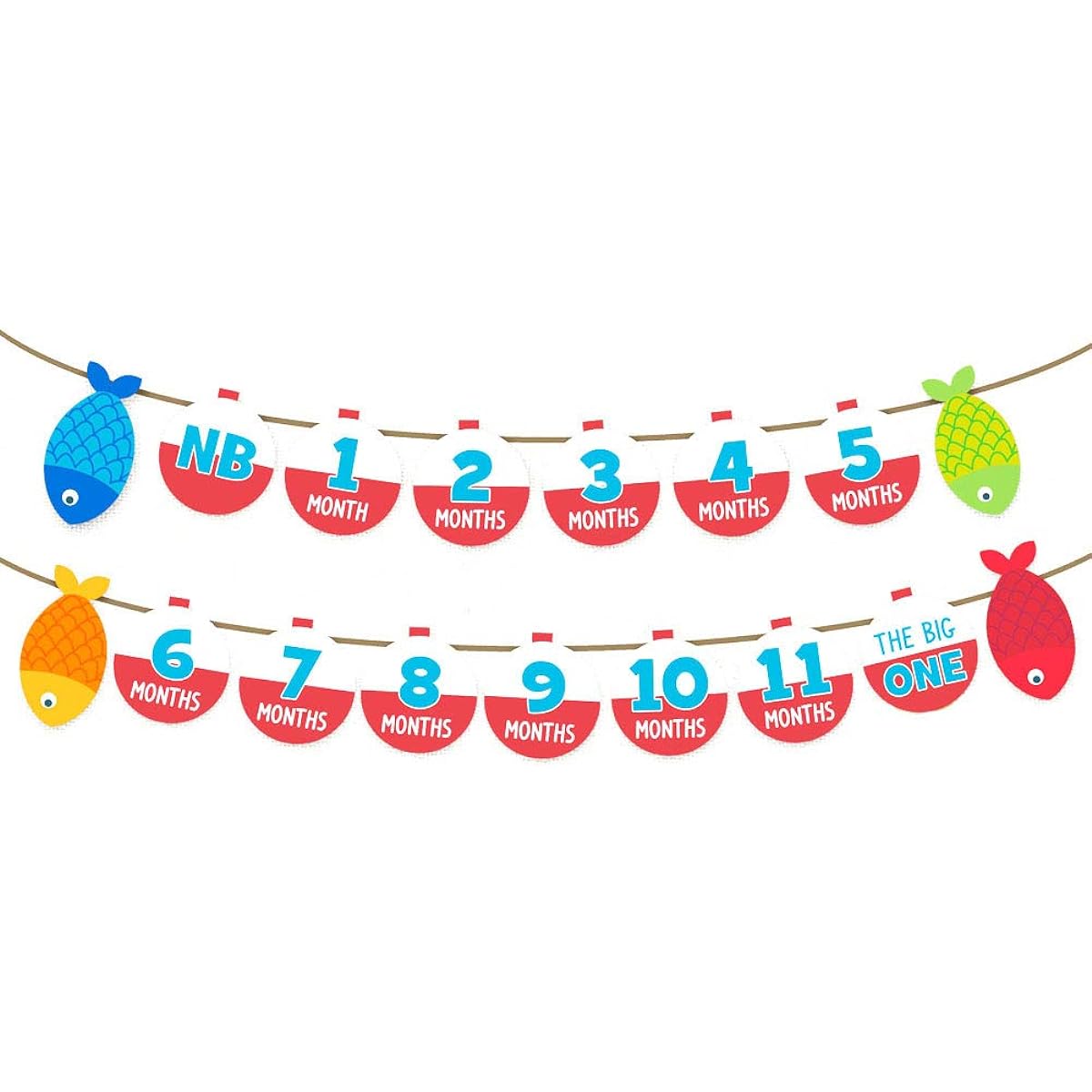 Fishing Milestone Banners for Kids, 1 Year Anniversary Recording Photo Banners, Set of 2
