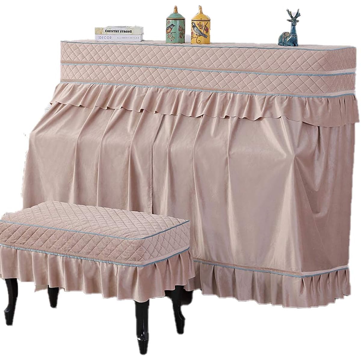 Piano Cover Upright Upright Piano Cover Cotton Dustproof Cover Durable High-quality Elegant Piano Cover Stylish Cute Elegant Frill Width 148-155cm Universal (Single, Brown (Fully Enclosed))