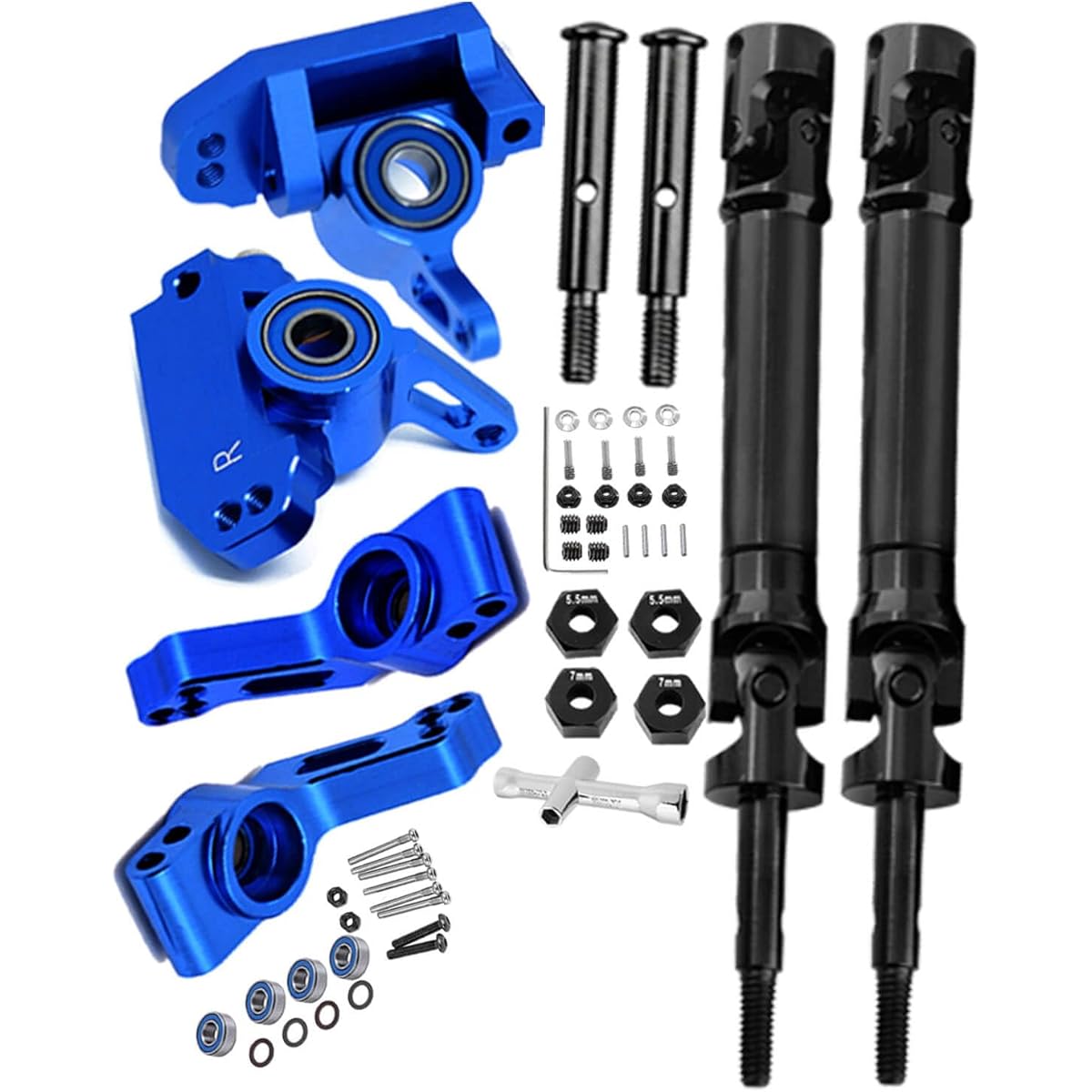 RCMYou Alloy Caster Blocks & Steering Blocks & Rear Stub Axle Carriers Stainless Steel Drive Shaft Axles CVD Upgrade Parts for 1/10 Traxxas Slash Stampede Rustler VXL 2WD/Nitro Slash/Bigfoot 2WD, Navy Blue