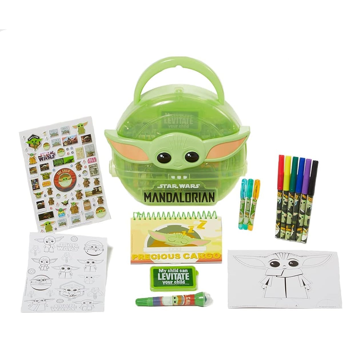 Innovative Designs Star Wars Mandalorian Baby Yoda Coloring & Sticker Activity Set for Kids with Travel Carrying Case