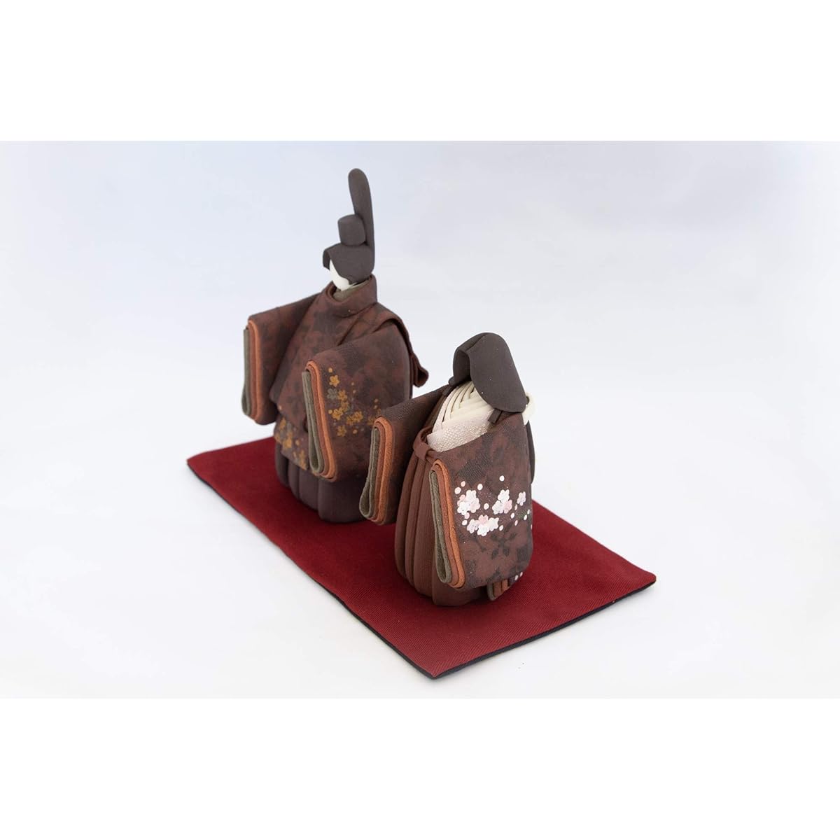 Standing Hina Dolls, Ceramic Dolls, Made by Rika Sawa, Compact, Washable, Comes in a Paulownia Box (Female Doll: Dark Red/Male Doll: Dark Red)