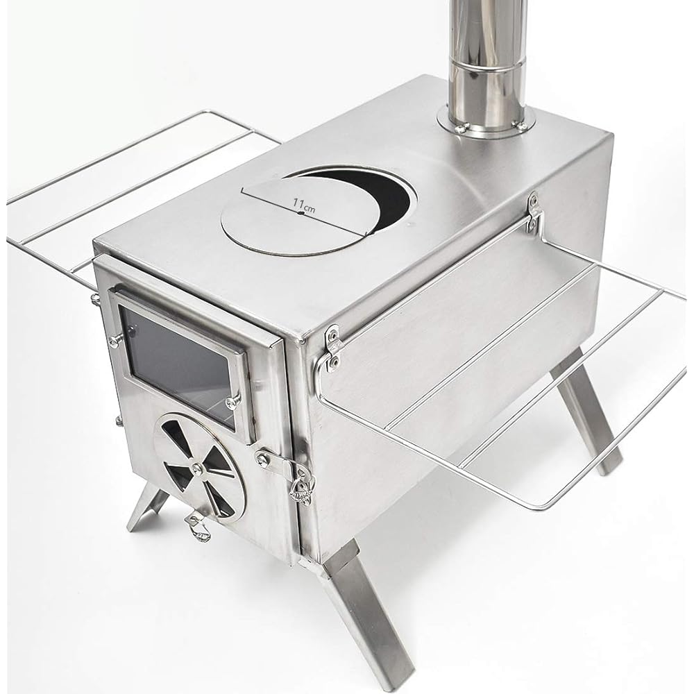 Anlik Wood Stove Outdoor Cooking Fireplace Camping Tent with Chimney (Silver/Stainless Steel)