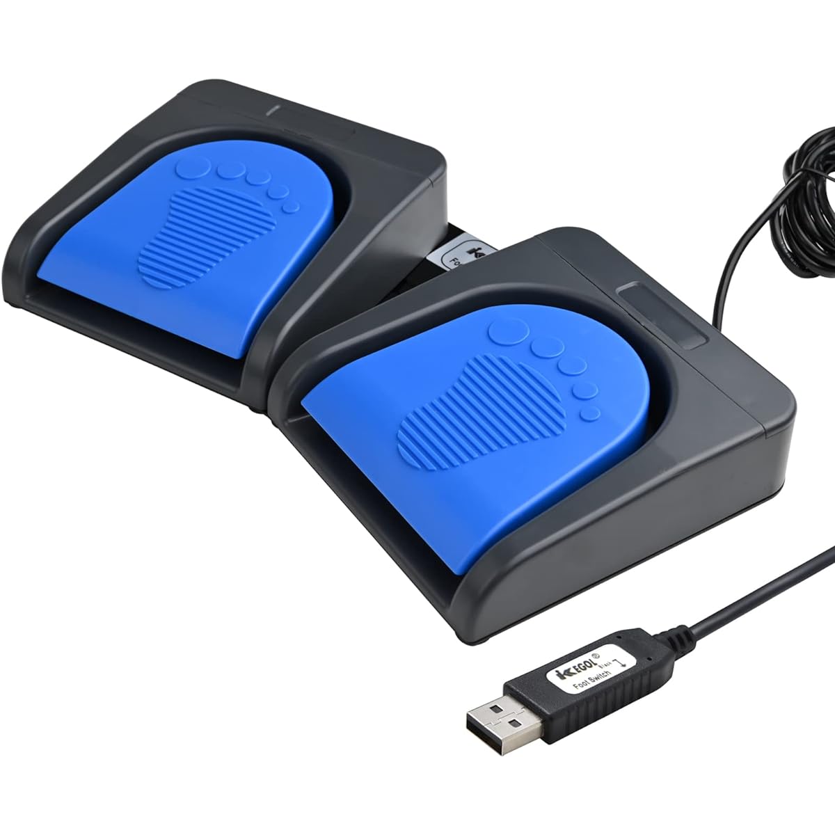 iKKEGOL Upgrade USB Foot Double Switch Pedal Assembly Control 2 Keys Footswitch Program Customization Computer Keyboard Mouse Game Action HID (Blue Pedal)