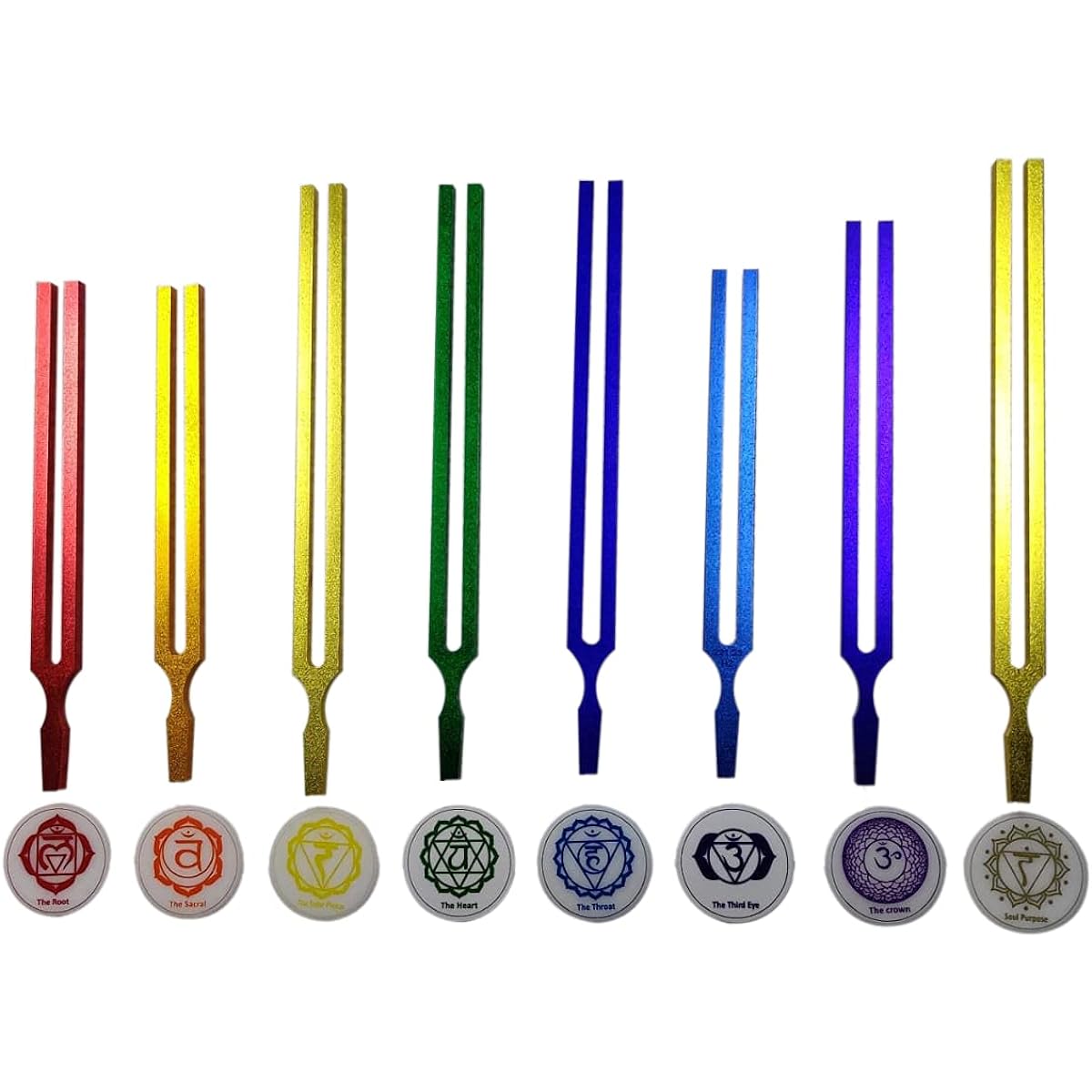 Radical Premium Color Chakra Soul Healing Tuning Fork Set of 8 Starter Kit Name and Hz Engraved Chakra Color Symbol Pouch Included Mallet 0.1% Accuracy