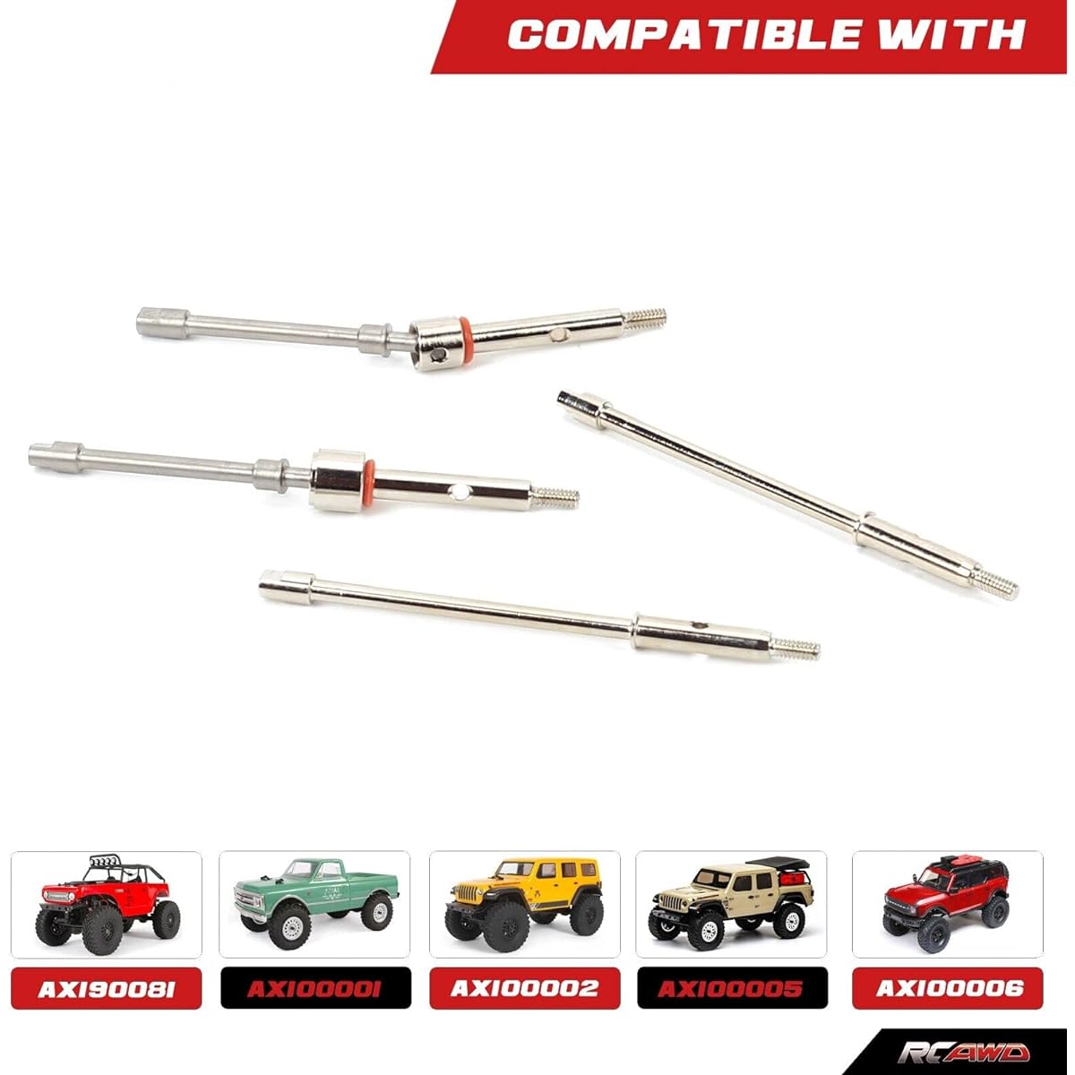 RCAWD 40Cr-Mo Steel 4.5mm Wide Front Rear CVD Driveshaft Axles for Big Wheel SCX24 Upgrade