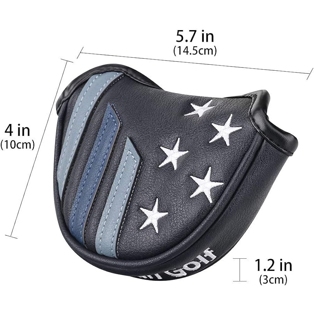 CRAFTSMAN Golf Putter Cover Compatible with Small Mallet Type Compatible with Side Shaft Club Head Cover Magnetic Closure Star Embroidery Synthetic Leather Dark Blue