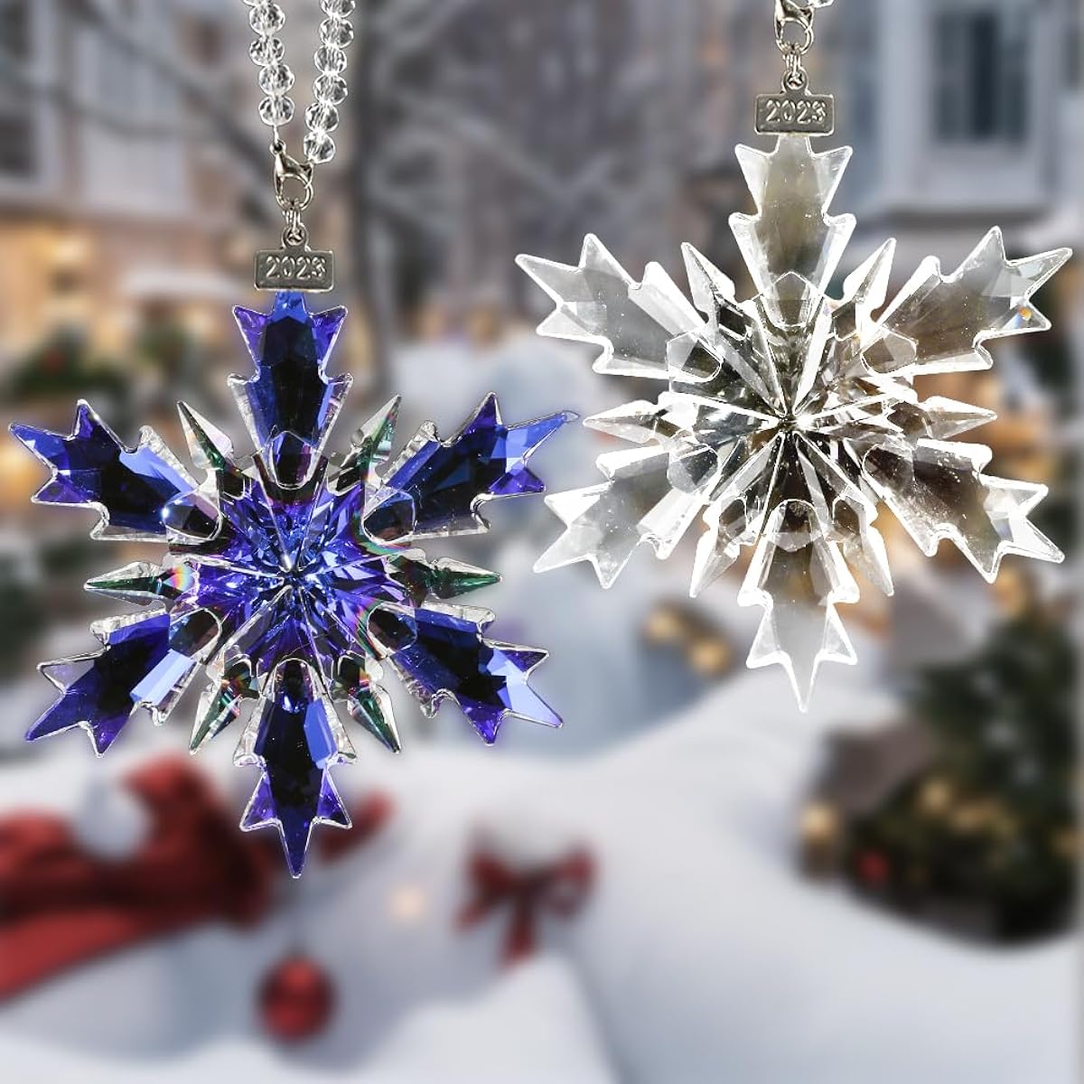 SIYOUKI Crystal Snowflake Annual Edition Ornament Set 2023 Crystal Clear Angel Christmas Ornament Festive Ornament Gift (2-J Set)