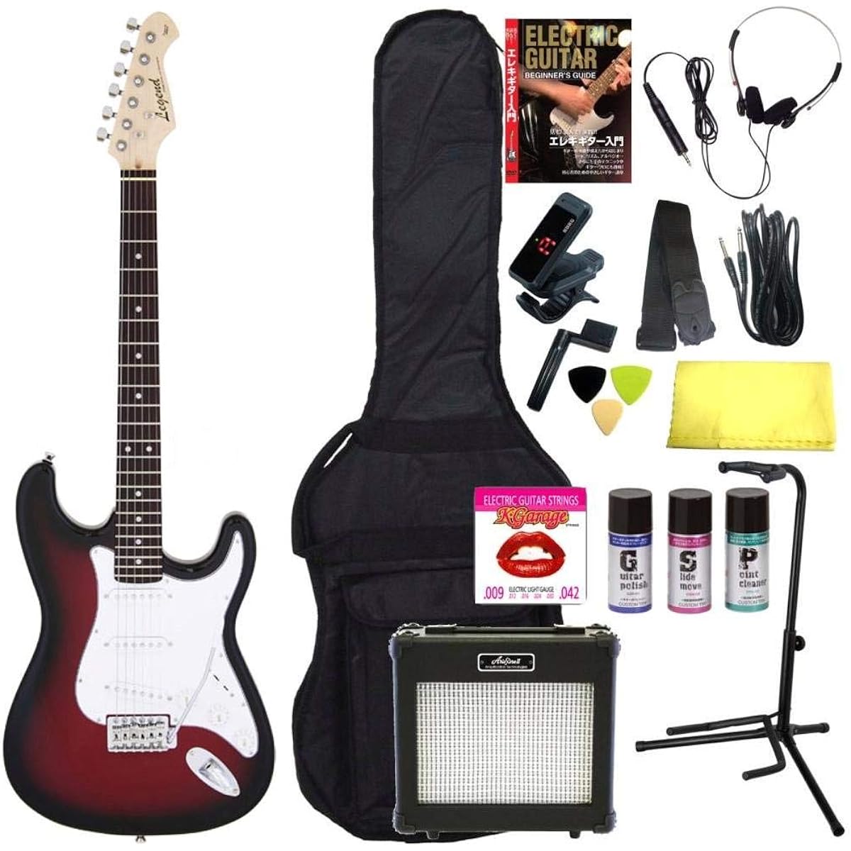 [Perfect 16-piece set/ARIA 6W amplifier] Legend LST-Z RBS (Red Black Sunburst) Stratocaster electric guitar beginner set introductory set