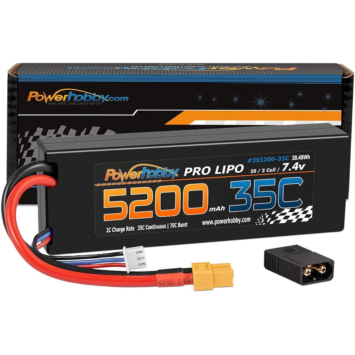 Hobbypower PowerHobby 2S 7.4V 5200mAh 35C Lipo Battery W XT60 Plug + Traxxas Plug Adapter 2 Cells Compatible with: Slash 4x4 4WD 2WD Stampede Rustler E-Revo E-Maxx Spartan M41 X-Maxx Brushless VXL