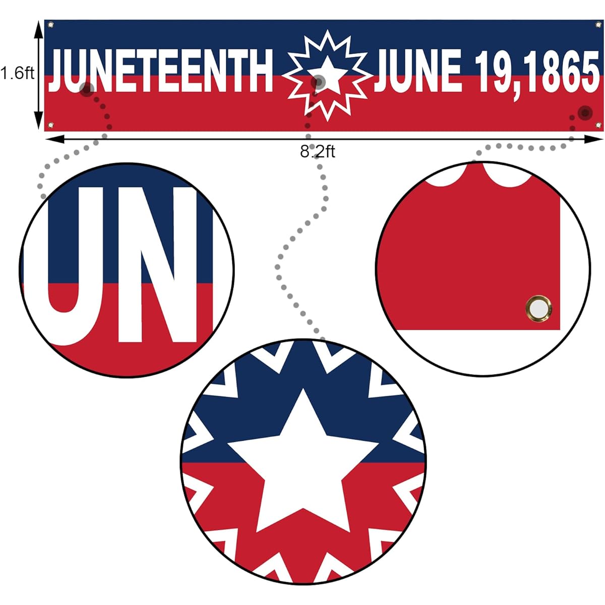 Vohado Juneteenth Fence Banner, Juneteenth Fence Decorations, June 19, 1865, Independence Day Hanging Sign Banner, African Afro-American Festival Welcome Porch Sign, Party Holiday Yard Sign, Blue Red Stripes