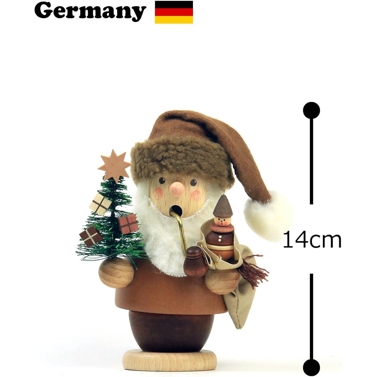Christian Ulbricht Smoke-emitting doll Santa with a tree and a Daruma doll 14cm Made in Germany 010531