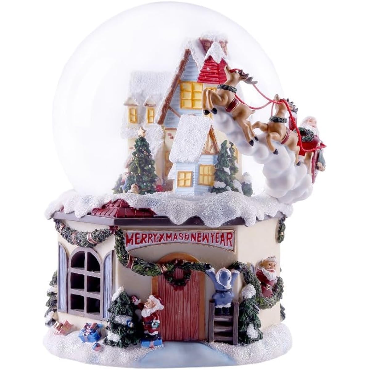 Snow Globe Christmas Crystal Ball Music Box Crystal Ball Toy Automatically Falling Snow Healing Goods Home Decor Crystal Ball Music Box Great Birthday Gift Christmas Gift Battery Powered (Flying Deer + Self-Spraying Snow Lantern + 32 Music Songs)