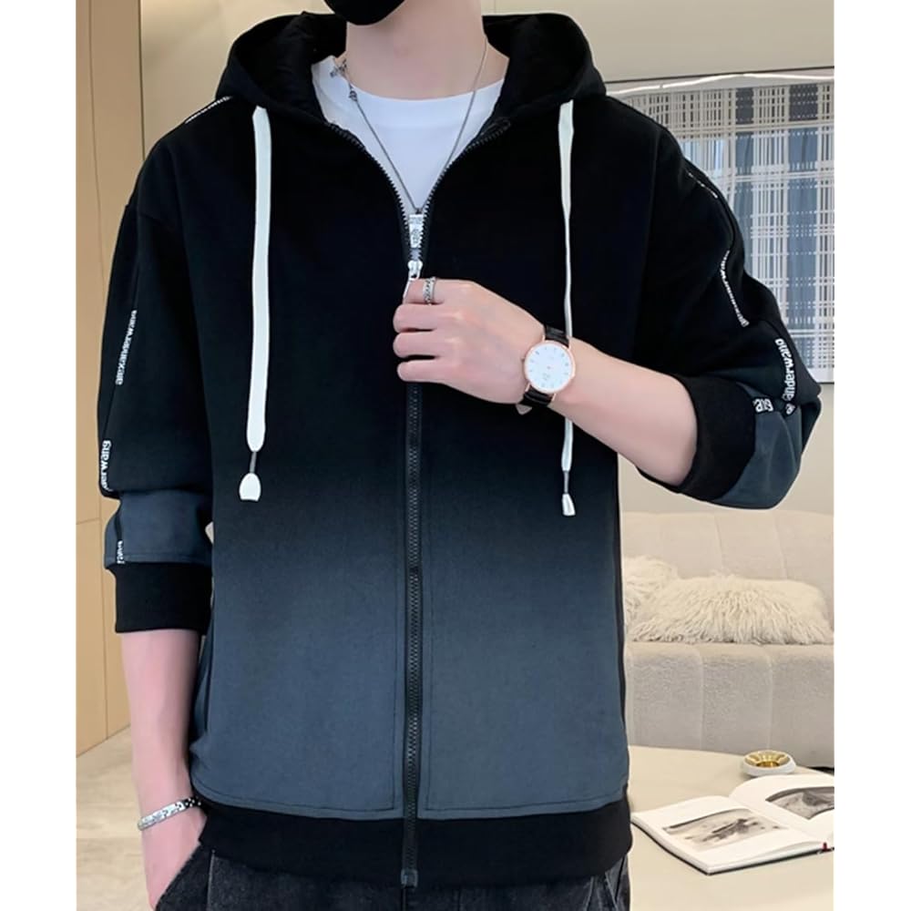 [Bligo] Full Zip Hoodie, Hooded, Men's, Long Sleeve, Large Size, Zip, Outerwear, Sweatshirt, Gradient, Loose, Casual, Plain, Sweatshirt, Simple, Stylish, Soft, Comfortable, Spring, Autumn, Winter Clothes
