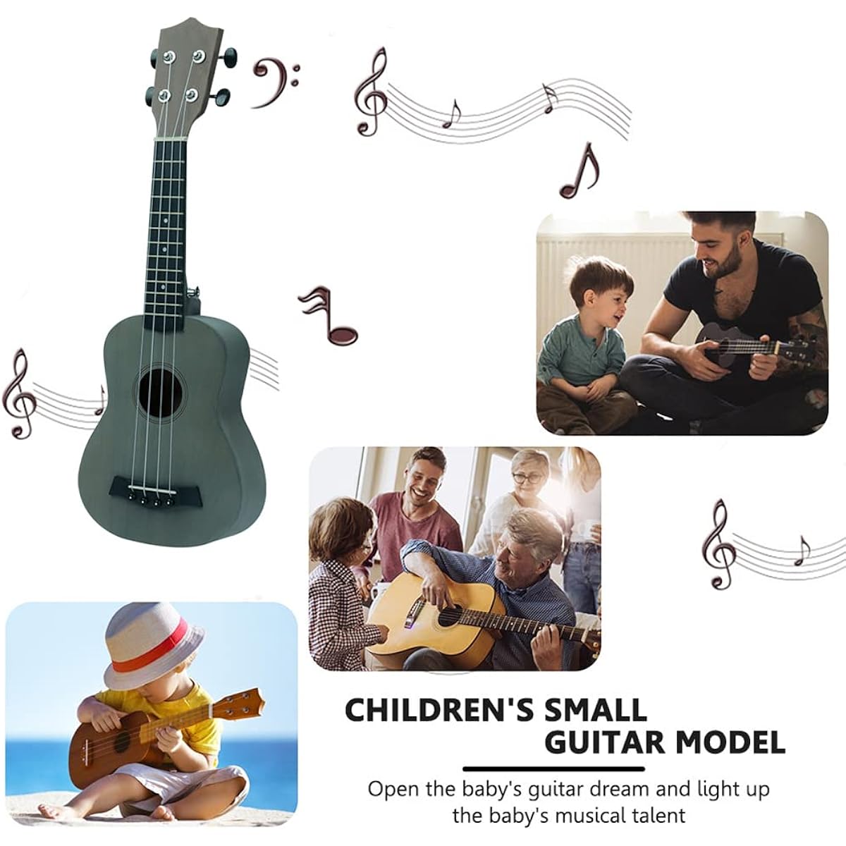 CEOMO Soprano Ukulele 21 Inch Basswood Ukulele Children Students Beginner Kit Gig Bag Pick Capo Strap String Starter Manual (Gray)