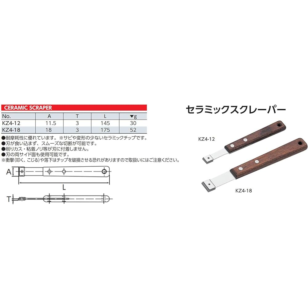 Kyoto Machinery Tools (KTC) Ceramic Scraper KZ418 Total Length: 175mm