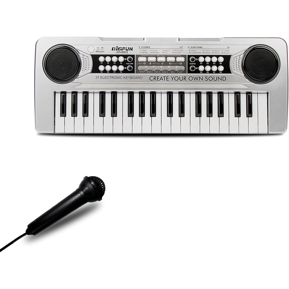 EOOLEOW Kids Piano Keyboard 37 Keys Portable Digital Piano with Microphone Music Keyboard Piano Toy for 3 4 5 6 7 8 9 Year Old Boys and Girls (Silver)