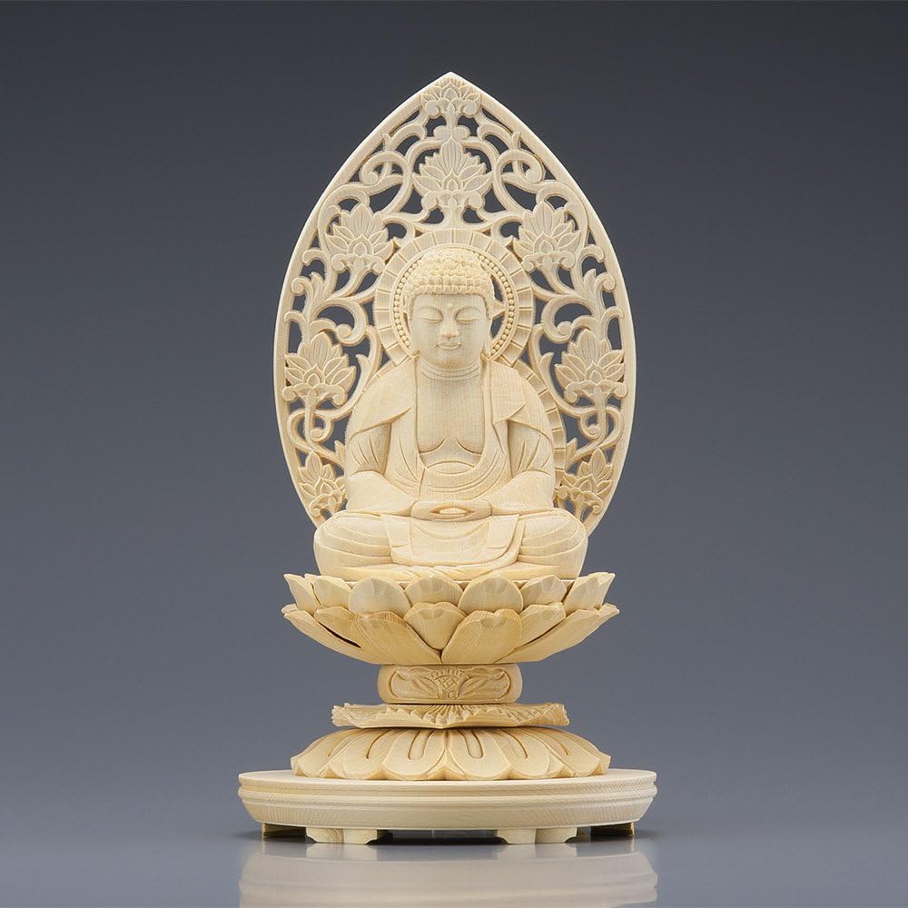 Buddhist altar shop Takita Shoten Buddhist statue Supervised by the great Buddhist master "Hokarikodo" Shaka Nyorai (Soto sect/Rinzai sect) White wooden 2.5 inch round pedestal (height 22 cm x width 12 cm) ◆Principal Buddha statue for Buddhist altar, woo