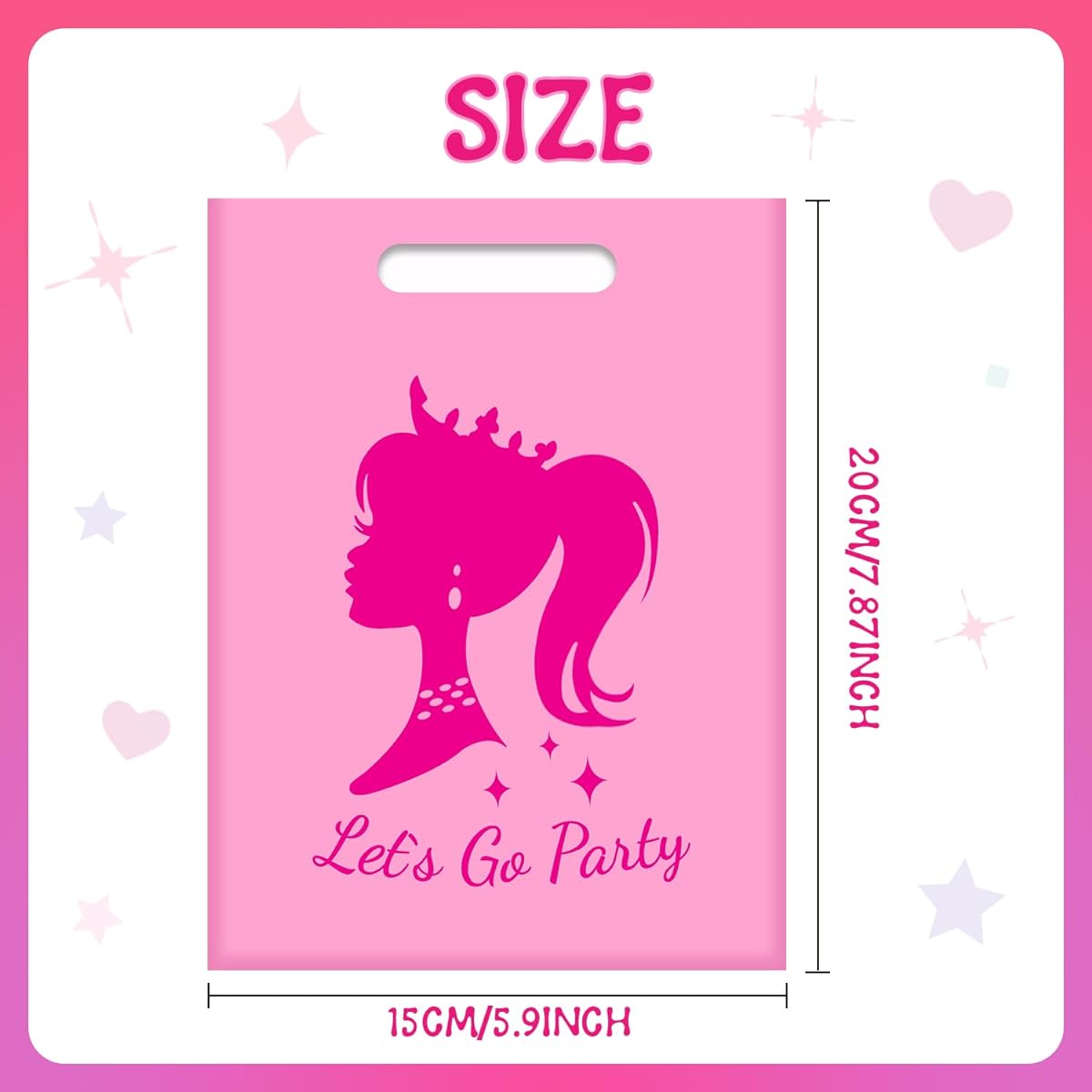 Lcnjscgo Hot Pink Princess Party Gift Bags, Princess Bachelorette Party Favor Bags, 50pcs Kids Pink Girls Princess Birthday Party Supplies Decorations Pink Plastic Bags Snack Goodie Bags