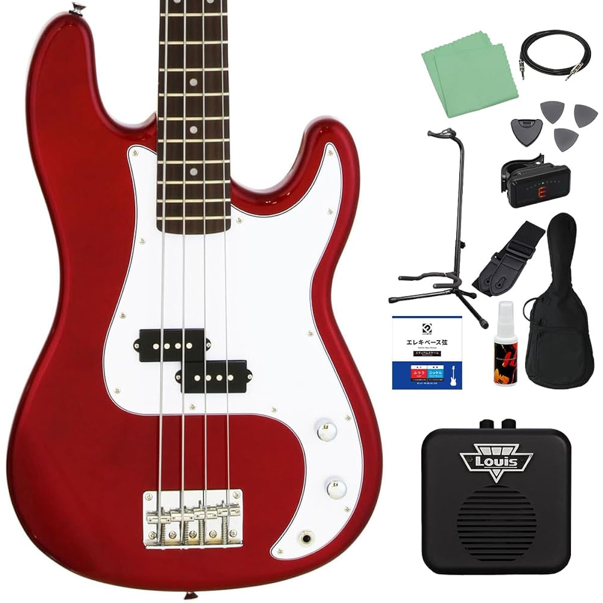 LEGEND LPB-Z Candy Apple Red Bass Beginner 12-piece Set [With Mini Amp] Precision Bass Type Legend