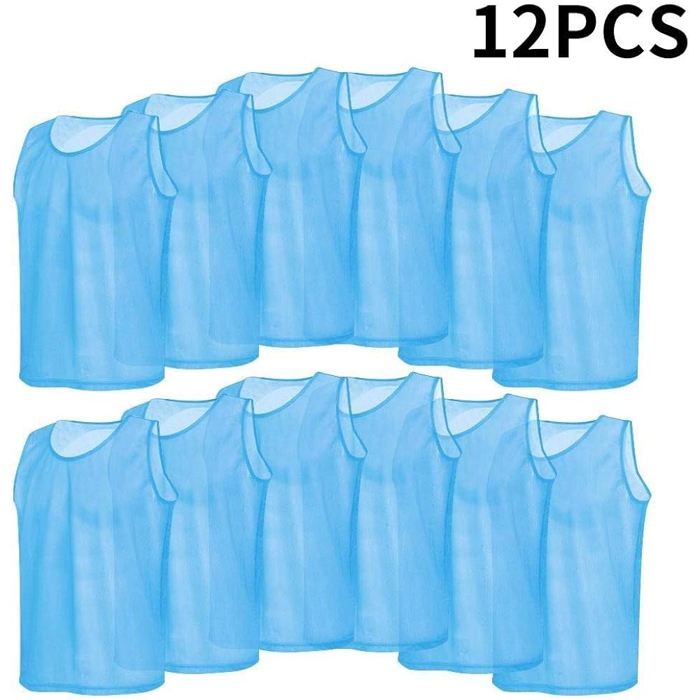 [Set of 12] Bibs for Adults, Training Bibs, Football Bibs, Lightweight, Elastic, Straps, Sweat Absorbent, Quick Drying, Breathable, Soccer Events, Futsal, Blue