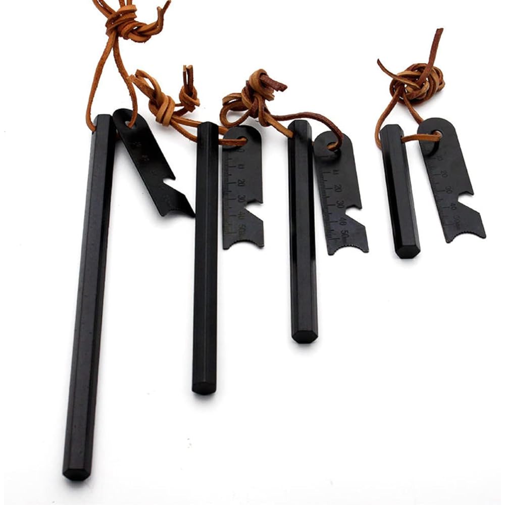 LAGERFEUER Hexagonal Fire Starter Hexagonal Ferrocerium Genuine Leather Leather Cord Flint Bushcraft Survival Tool 200mm