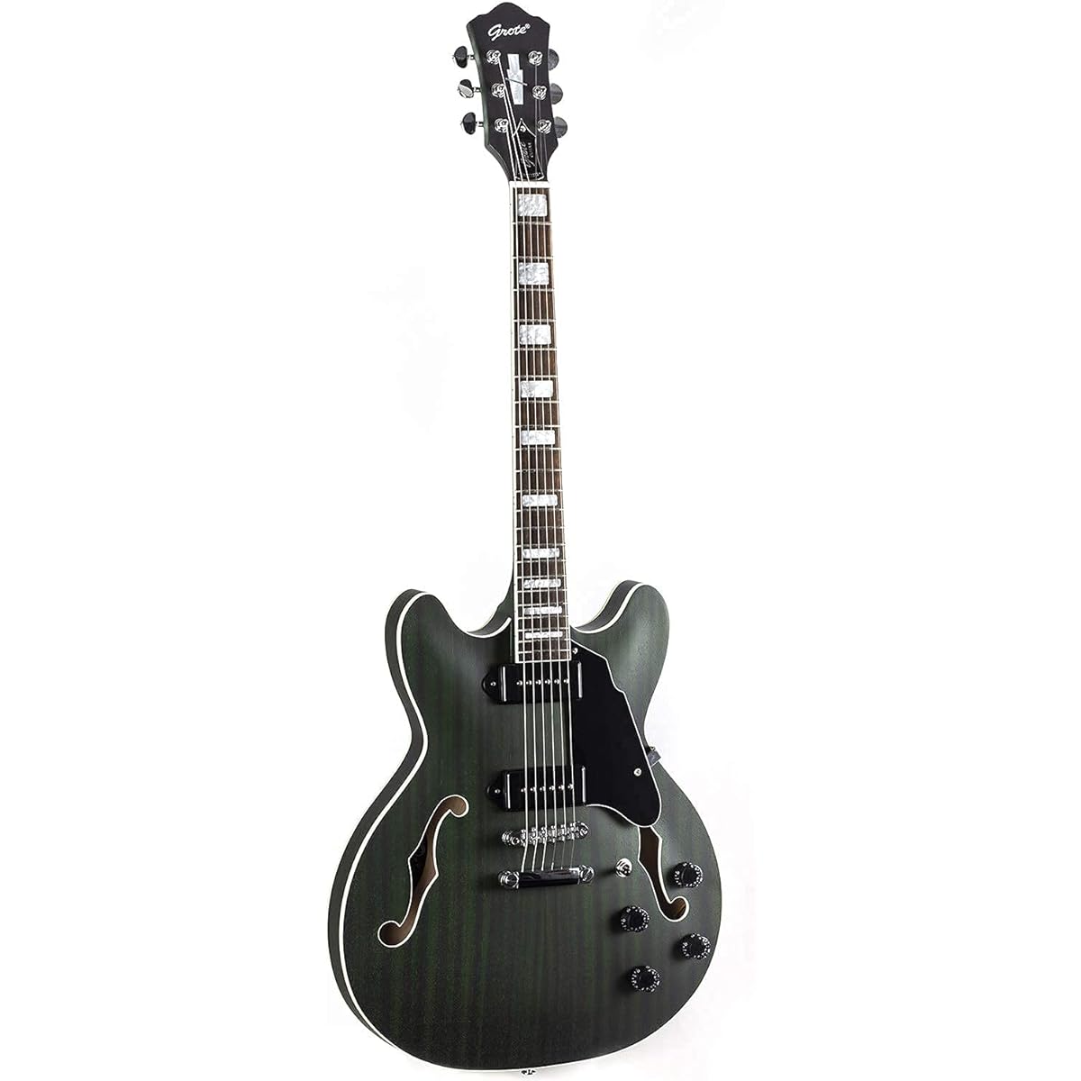 GROTE Full Scale Electric Guitar Semi-Hollow Body Guitar P90 Bone Nut Matte Paint (Green)
