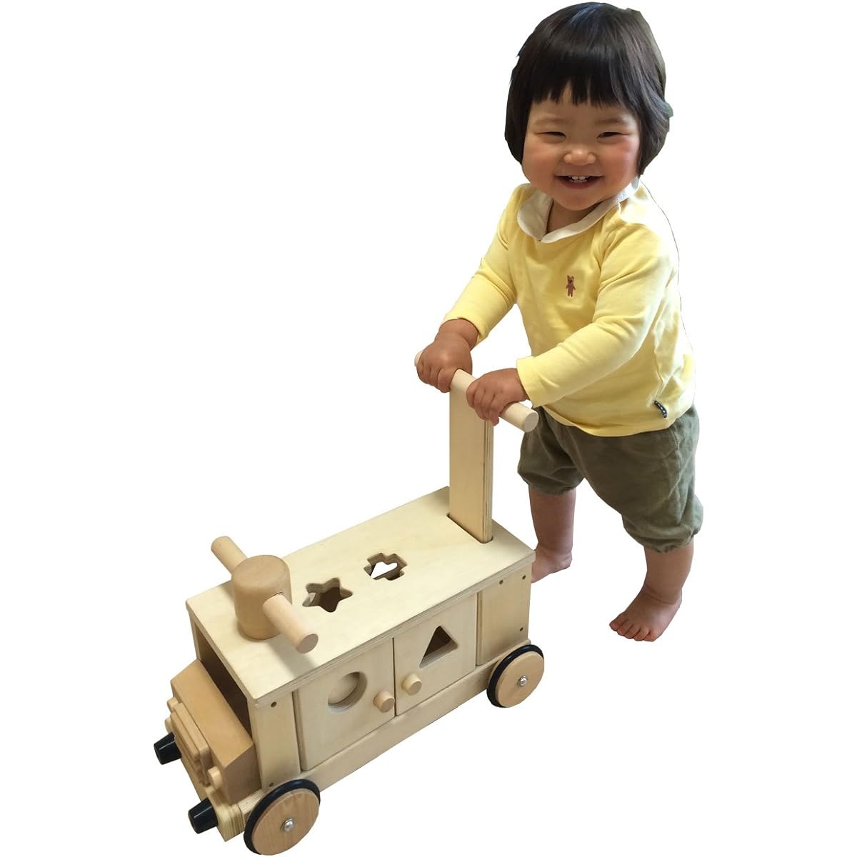Various ways to play Wooden Block Bus Ride-on Toy Clamp Push Cart Puzzle