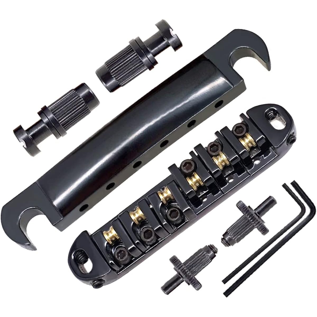 Abr-1 Style Tune-o-matic Bridge Tailpiece Roller Saddle Bridge for Gibson Les Paul Gear Replacement (Black)