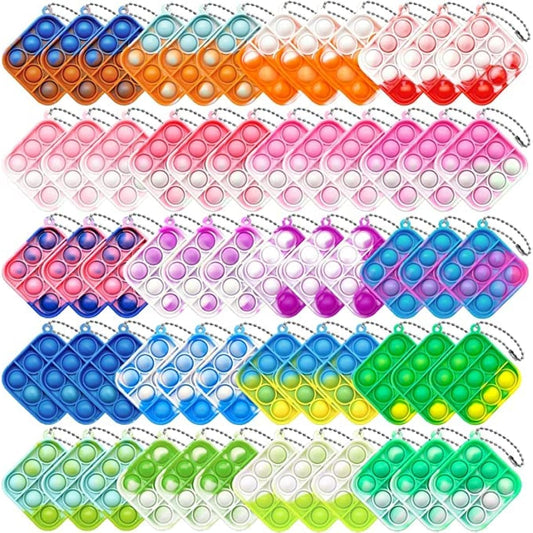 60pcs Christmas Mini Pop Push It Keychain Fidget Toy Pack Mini Pop Push It Bubble Fidget Sensory Toys Kids Toys Adult Gifts