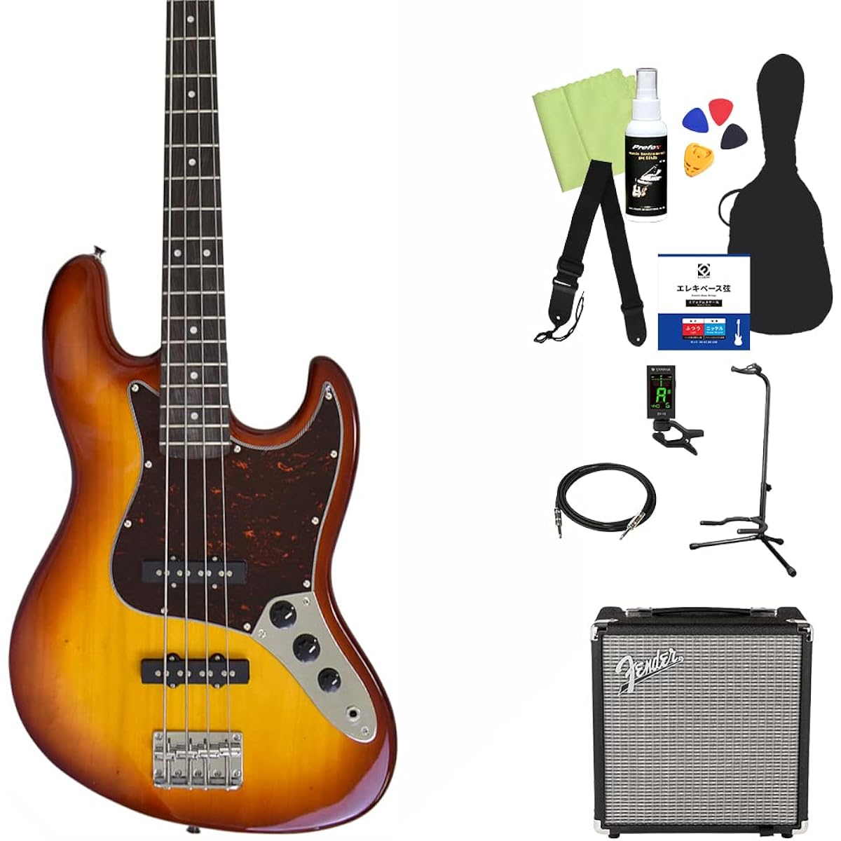 Photogenic JB-240 DCS Bass Beginner 12-piece Set [With Fender Amplifier] Jazz Bass Type Photogenic