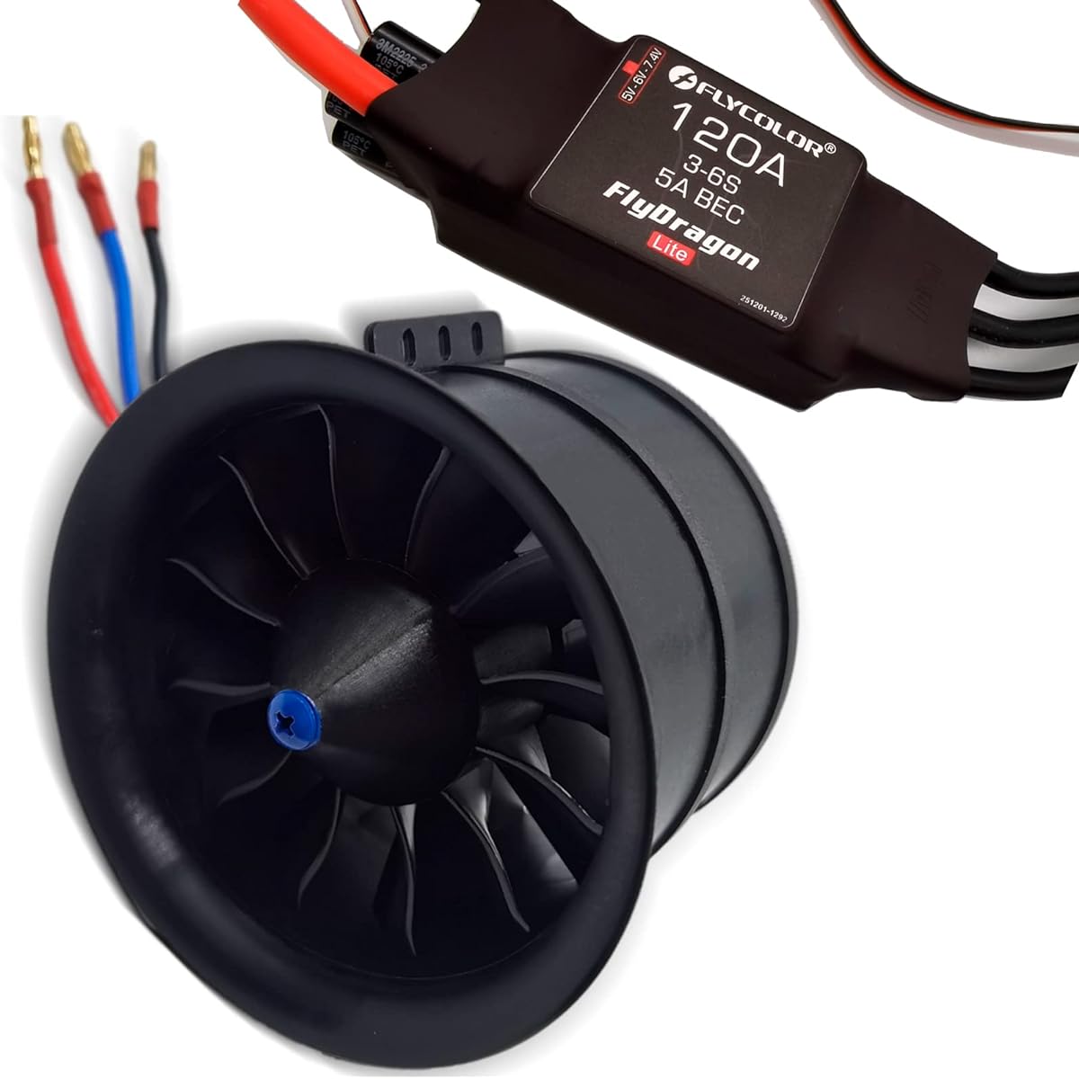 FLYCOLOR 90mm EDF 12 Blade Ducted Fan with 1450KV RC Brushless Motor 120A ESC 3-6S Electric Speed Controller for RC Jet Airplane
