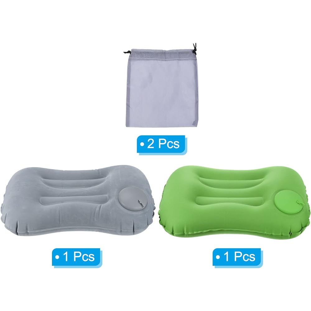 PATIKIL Camping Pillow 2 Pack Portable Camping Beach Pillow Ultralight Inflatable Travel Airplane Pillow Lumbar Support for Hiking Backpacking Green Gray