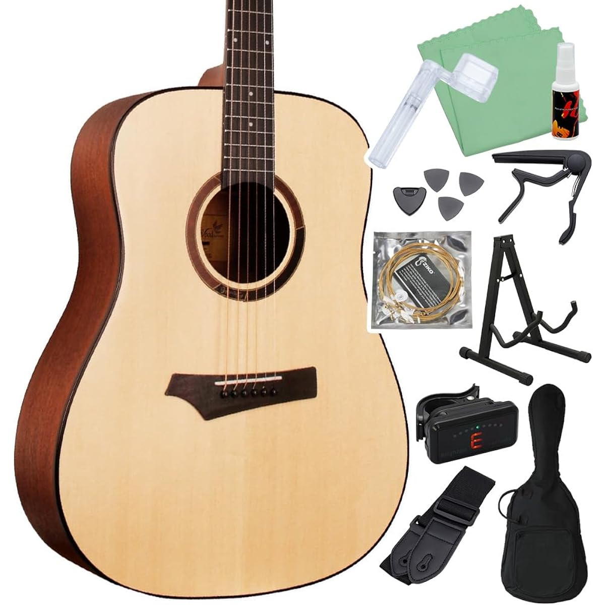 Gopher Wood Guitars i100 Acoustic Guitar Beginner 12-Piece Set Dreadnought Gopher Wood Guitars